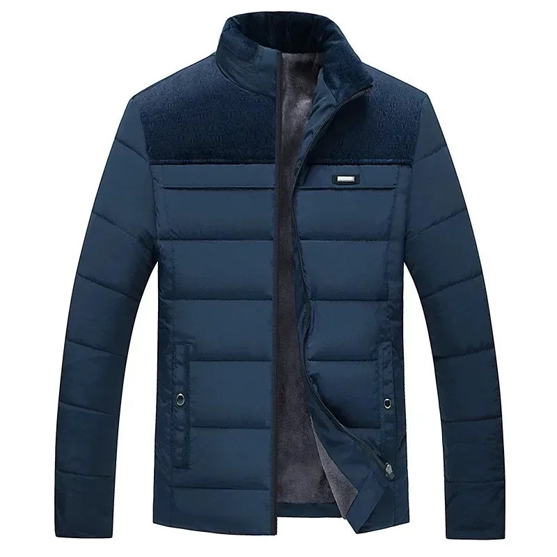Puffer Jacket Men's Plush Thickened Parkas Stand Collar Jacket Warm Zipper, Padded Overcoat for Men