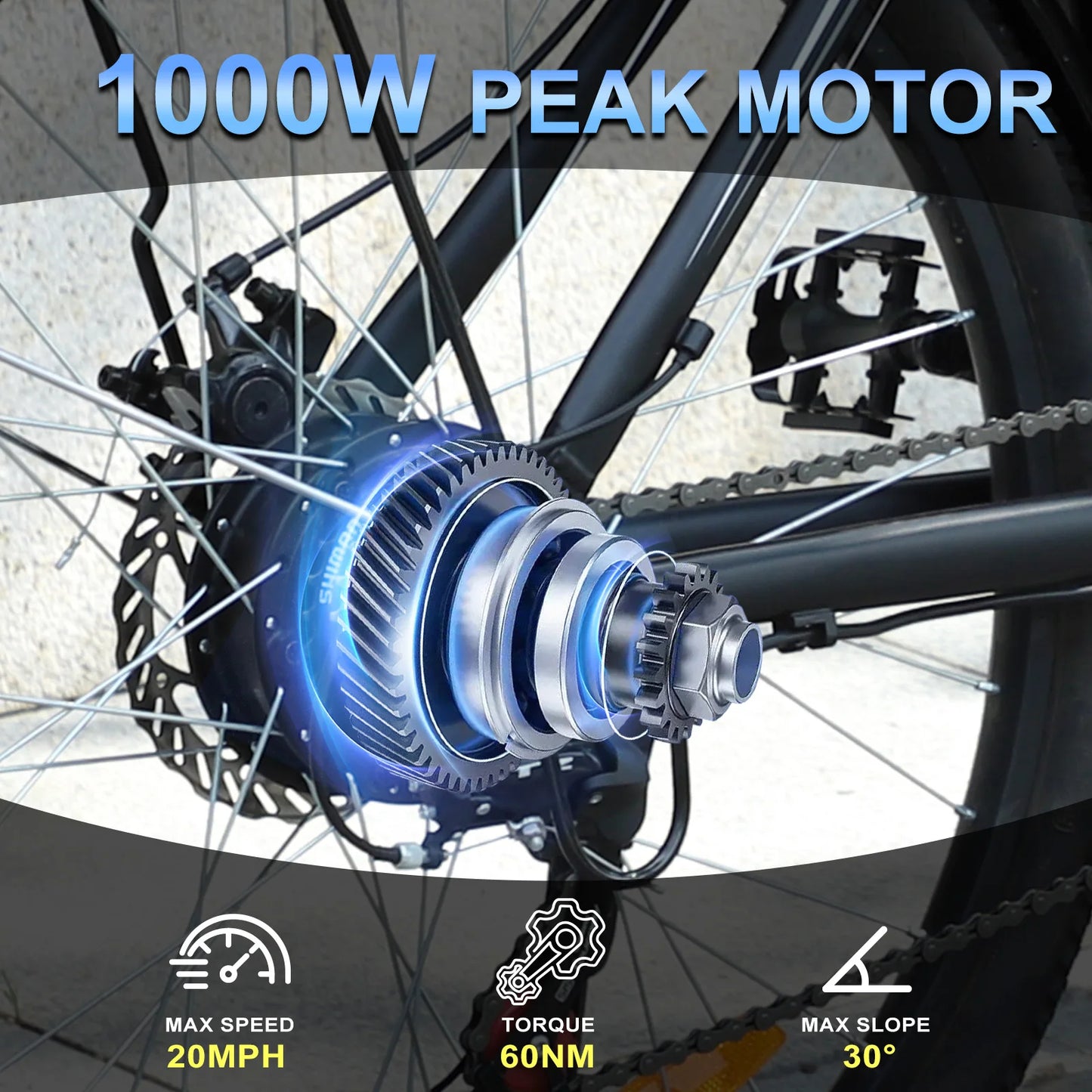 1000W Peak 48V Electric Bike for Adults, 26 inch Mountain Bike,Removable Battery,50Miles &20 MPH