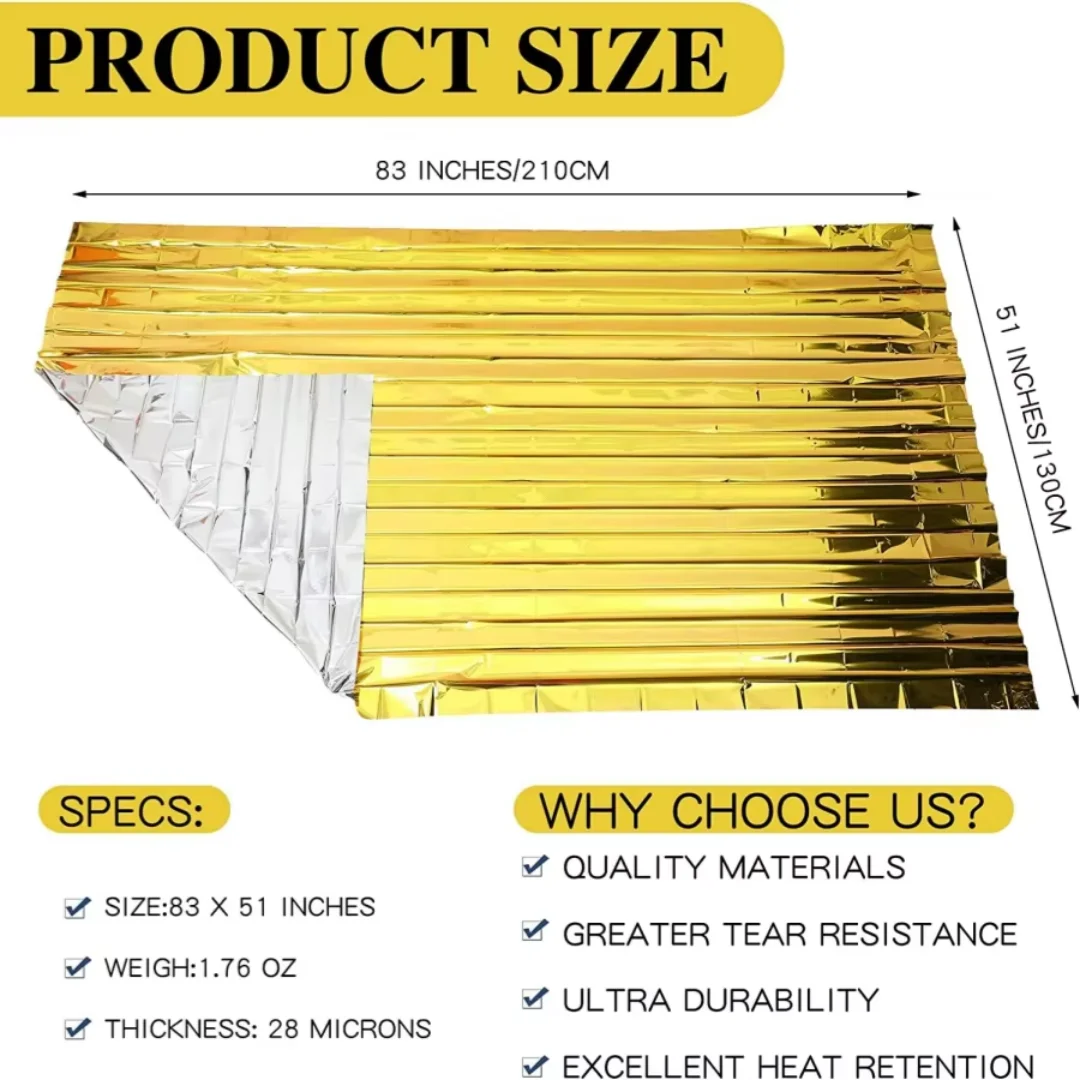 15-1Pcs Emergency Thermal Blanket Waterproof Windproof Sunshade Rescue Blanket survive Mat Pad