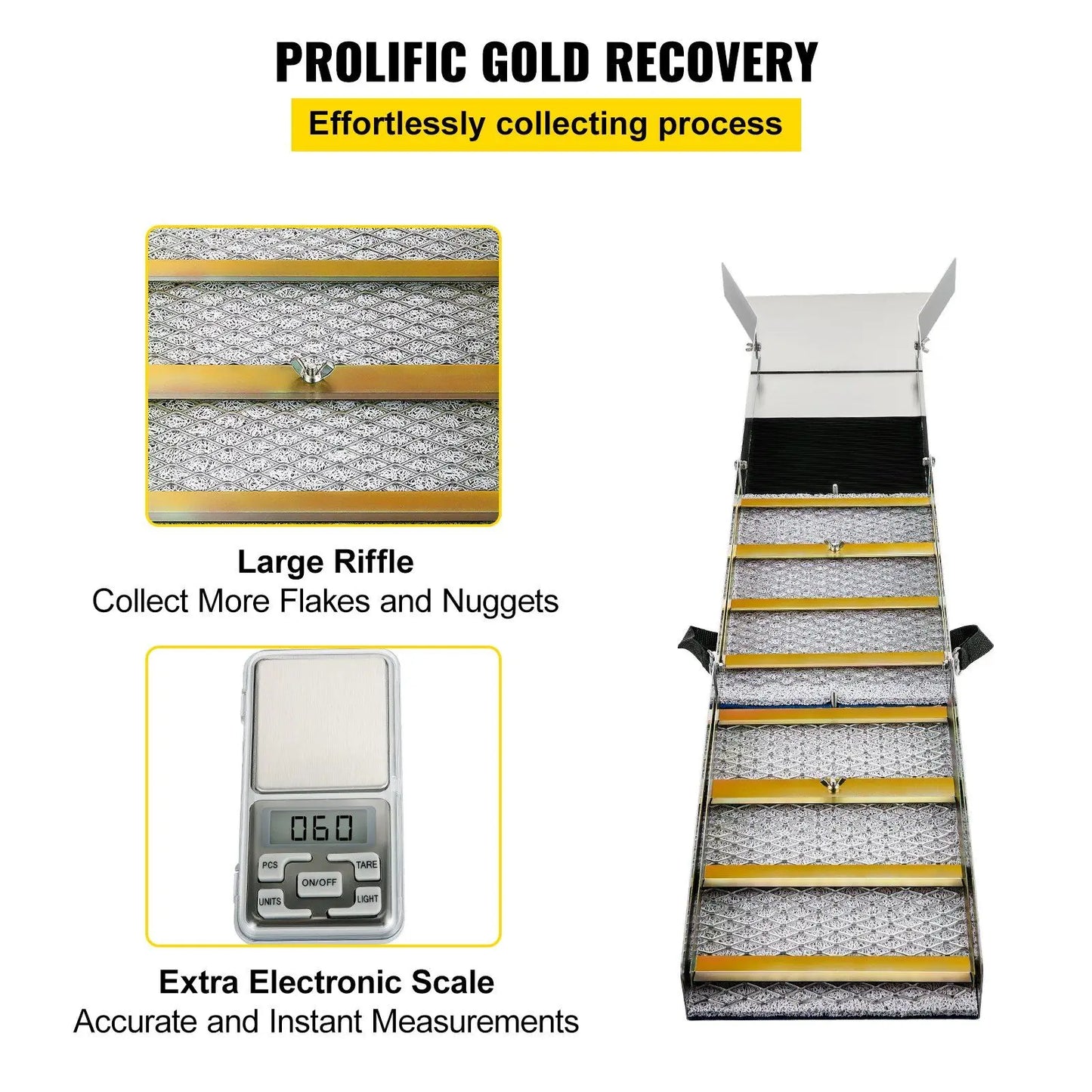 "50" Folding Sluice Box – Aluminum w/ Miner's Moss for Gold Prospecting (Portable & Lightweight)."