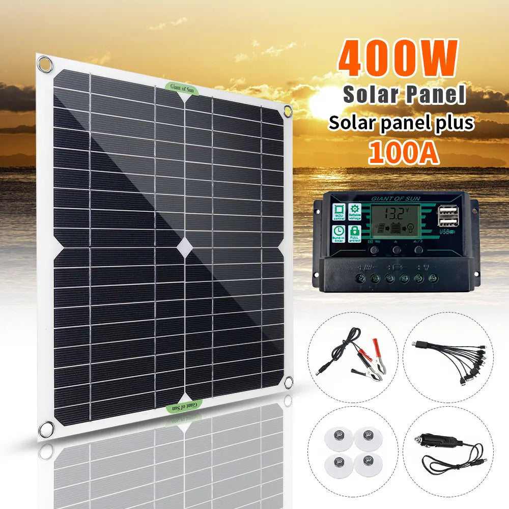 400W High-Efficiency Flexible Solar Panel 12V Solar Panel Battery Charging ControllerInverterHome