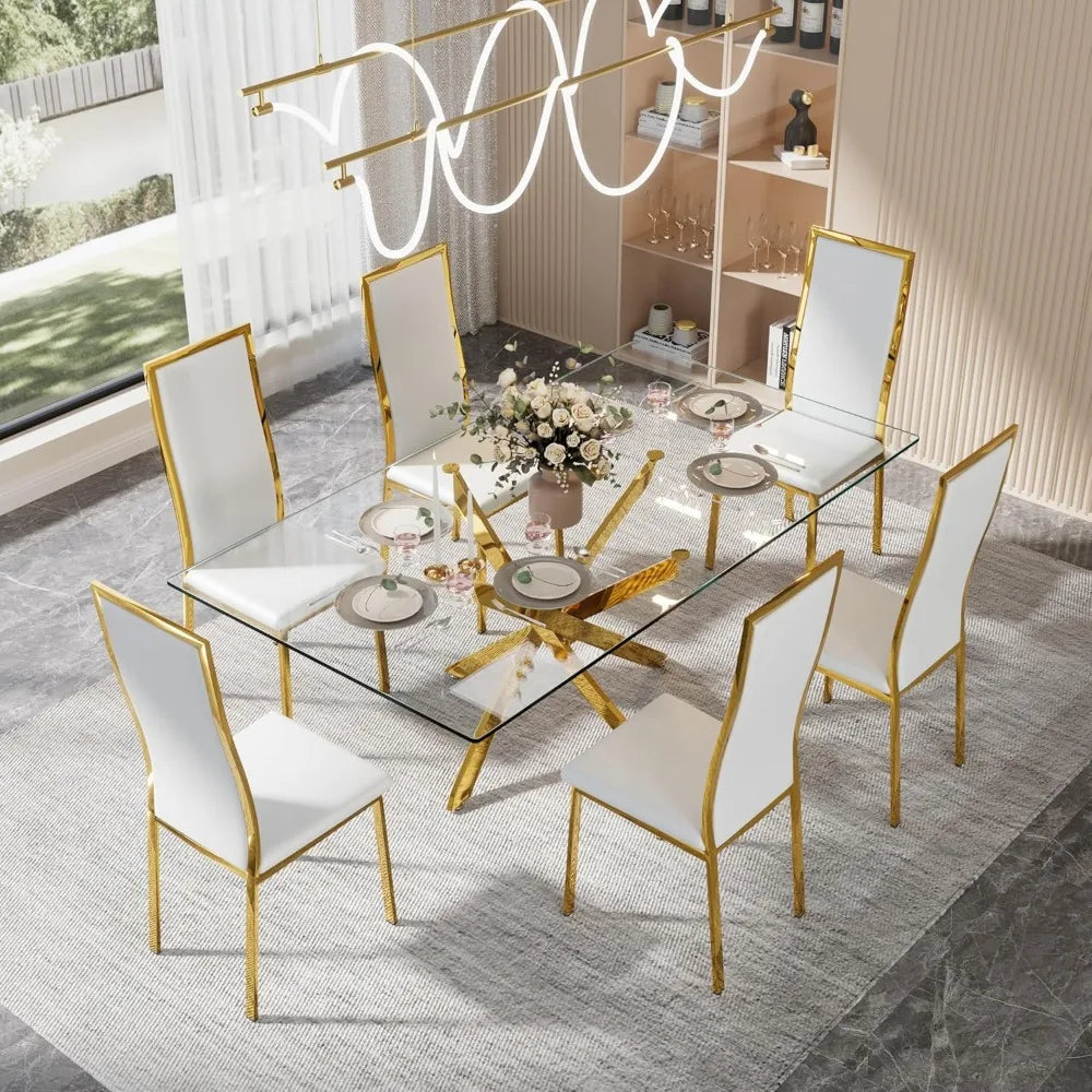 Modern Dining Chairs Set of 4 White Faux Leather w/Chrome,Curved High Back, Cloud Cushioning, Mid-Ce