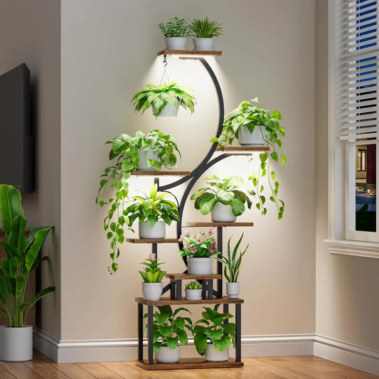 Indoor Plant Stand Grow Lights 62 Inch Tall, 8 Tier Lighted Corner Shelf  Plants,flowers