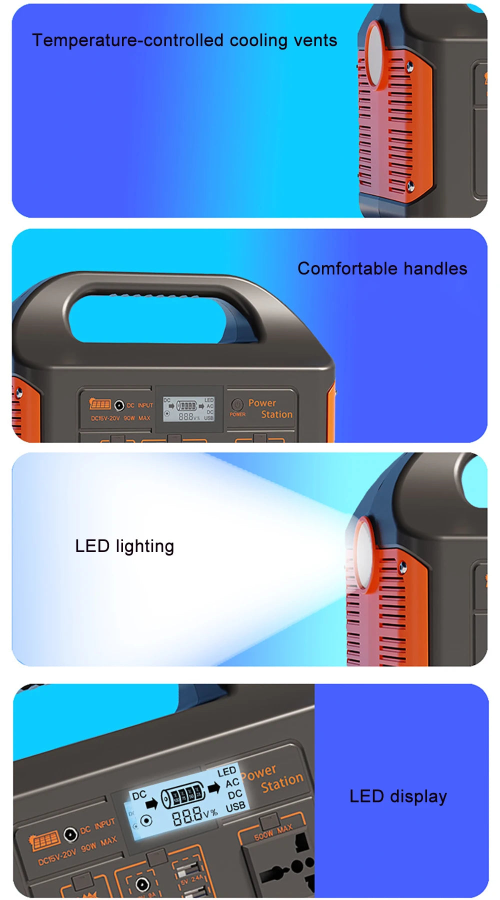 500W 300W Portable Power Station AC 110V Solar Generator LiFePO4 Battery UPS Emergency camp Home