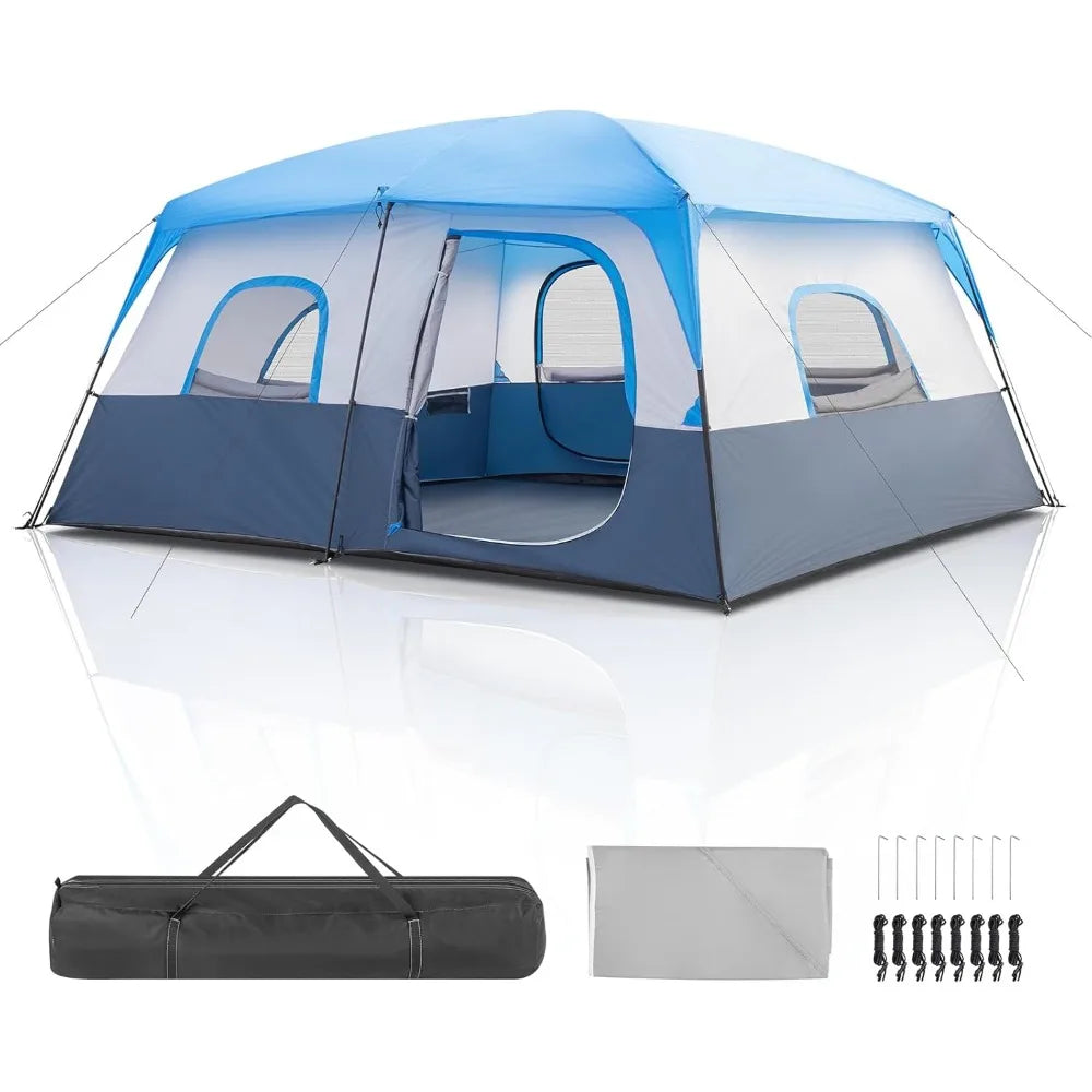8/10 Person Camping Tent, Large 2 Room, Weatherproof Instant Cabin, Rainfly & Carry Bag for Backpack