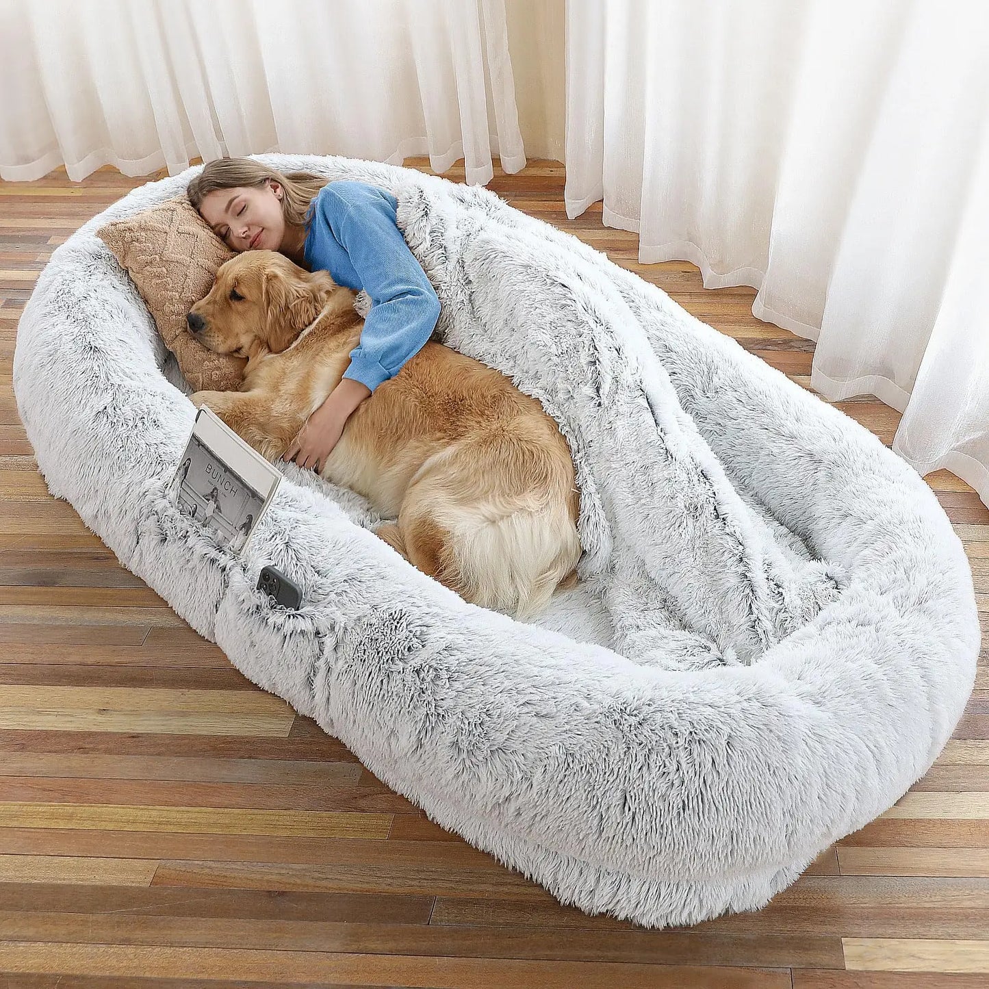 Human Dog Bed, 71''x45''x12'' Size Fits You  Washable Faux Fur Doze Off, Napping Orthopedic