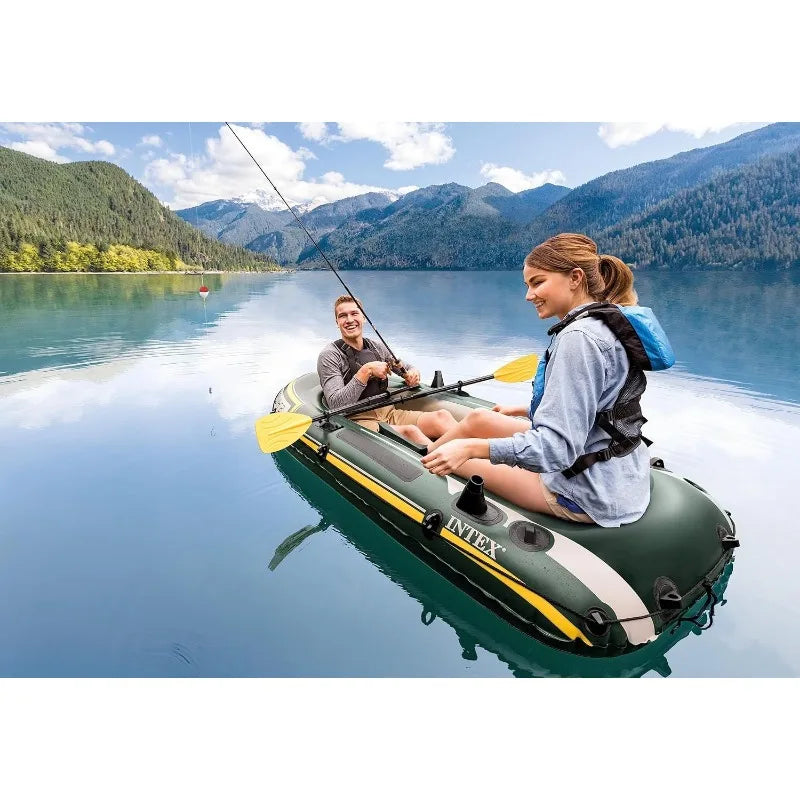 Seahawk Inflatable Boat Includes Deluxe Aluminum Oars and High-Output Pump – SuperStrong PVC