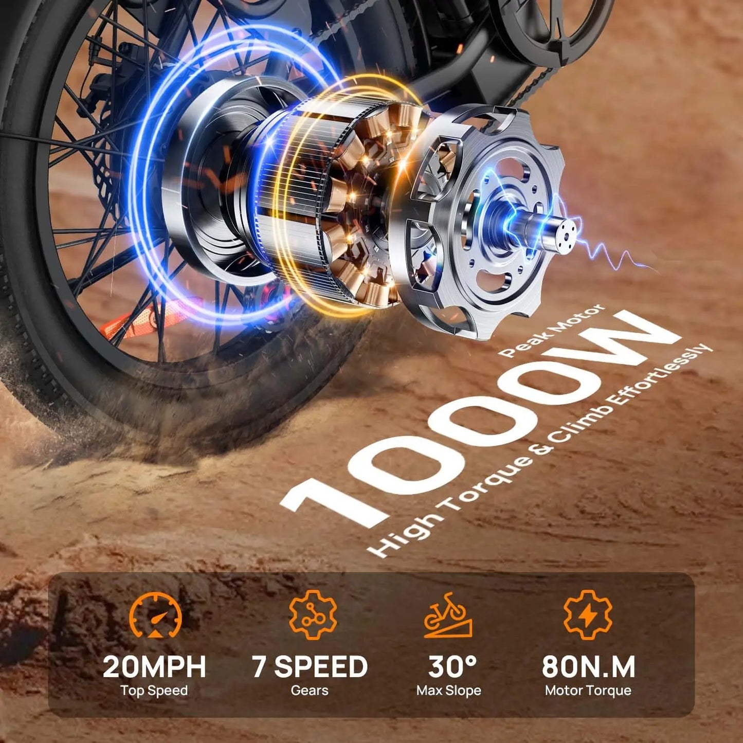 745W 20x3" Fat Tire Electric Bike 48V 13Ah Removable Battery 20MPH 7-Speed Gears Dual Disc Brakes