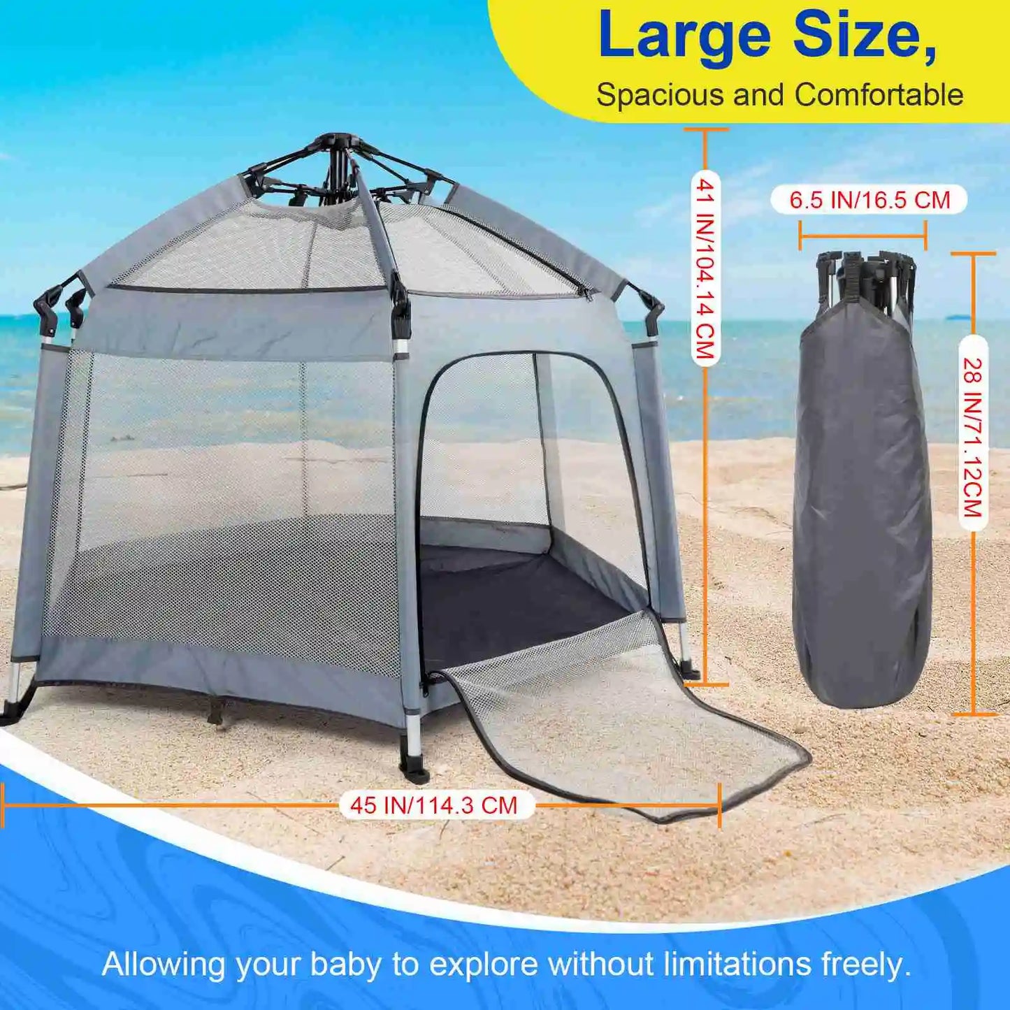 Baby Beach Tent Baby  Play Tent Sun Protective Oxford Cloth Outdoor Indoor Play Tent Gray