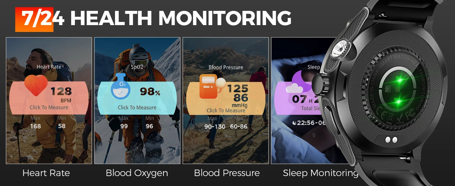 Smart Watch 3ATM Waterproof 1.53" KT76, Compass, LED Flashlight Heart Rate Sleep Analysis Bluetooth
