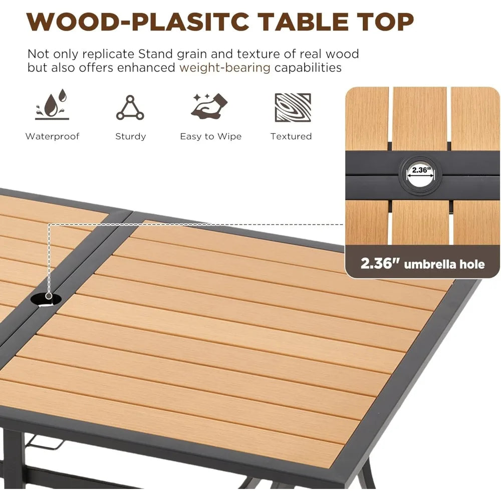 7-Piece All-Weather Rattan Patio Dining, 60" Wood Table, Removable Cushions & Umbrella Hole