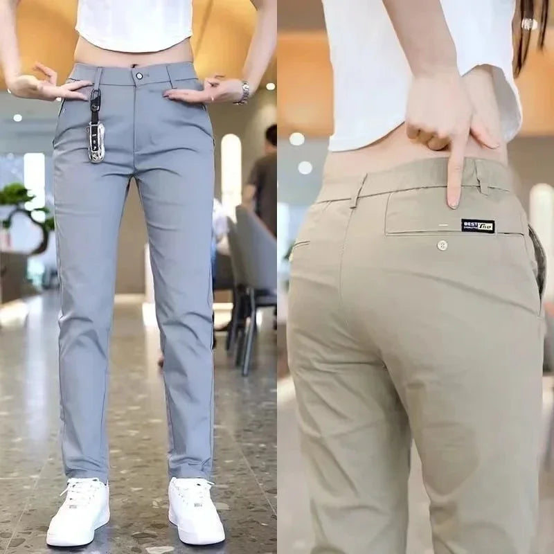 Ice Silk Men's Golf Men's Midweight Casual Pants Khaki Black Slim Straight Leg Stretch Casual