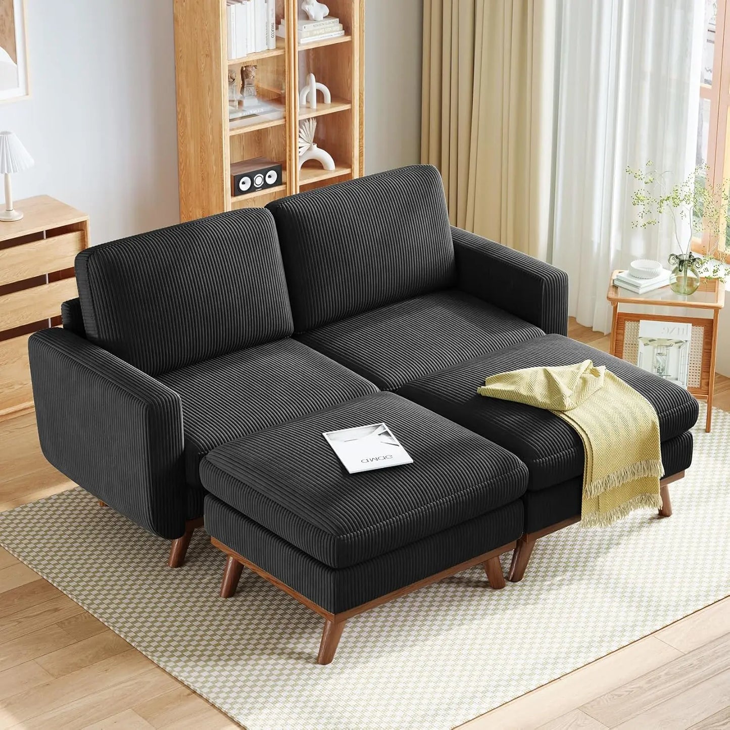 INDOOR 97" L-Shape Modular Sectional Sofa 3-Seat Corduroy Movable Otto green,black, Customized