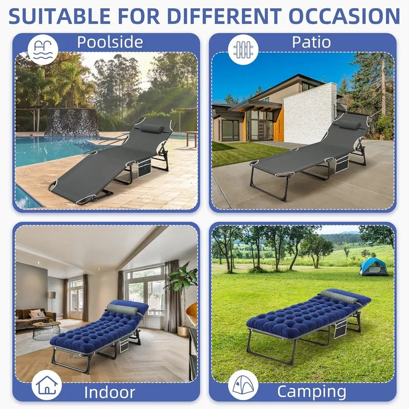Camping Cot/ Mattress, 4-Position Folding to 330lbs, Portable Sleeping Cot for Camp, Beach, Patio