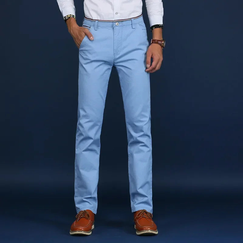 Classic Style Men Thin Casual Pants Fashion Business Cotton Solid Color Office Trousers High Quality
