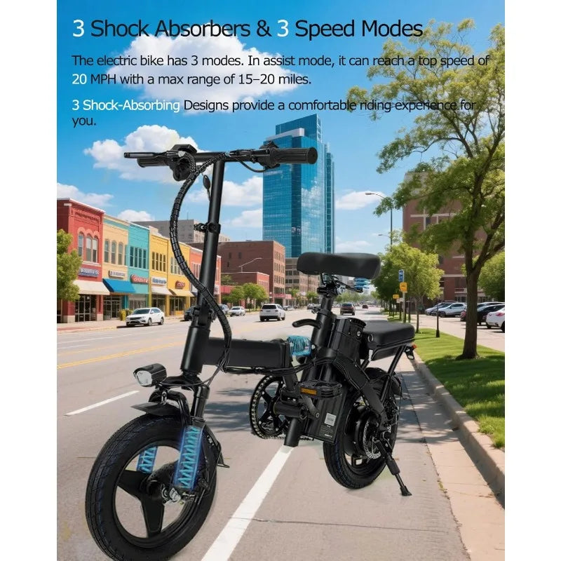 14" Foldable Electric Bike, Adults,Peak 500W Motor Max Speed 22MPH & Range 18-30 Miles