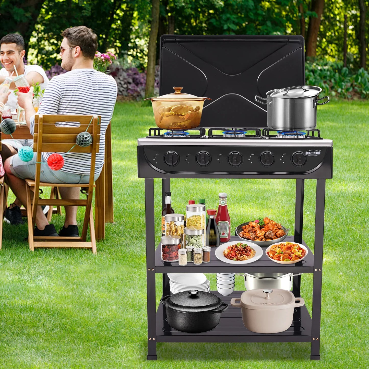 5-Burner Gas Stove: 2.5KW Power Efficient 5 Knobs Durable Independent Control, Heat Energy-Saving