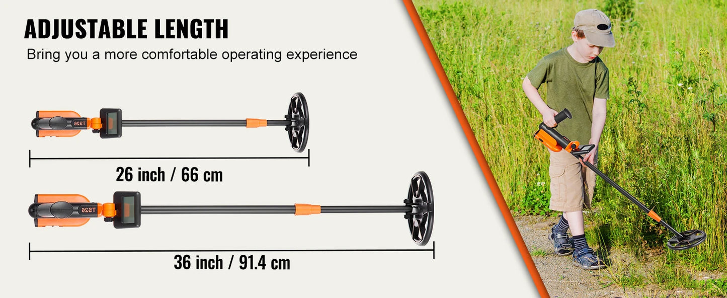 SB Metal Detector, Kids, 6 Inch 25''-37'' Adjust Length IP68 Waterproof, LCD Display Detecting Gold
