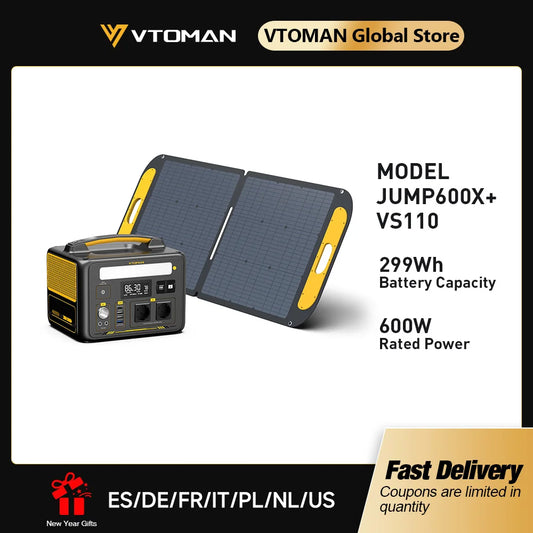 600X with 110W Solar Panel included,600W 299Wh LiFePO4 Solar Charger