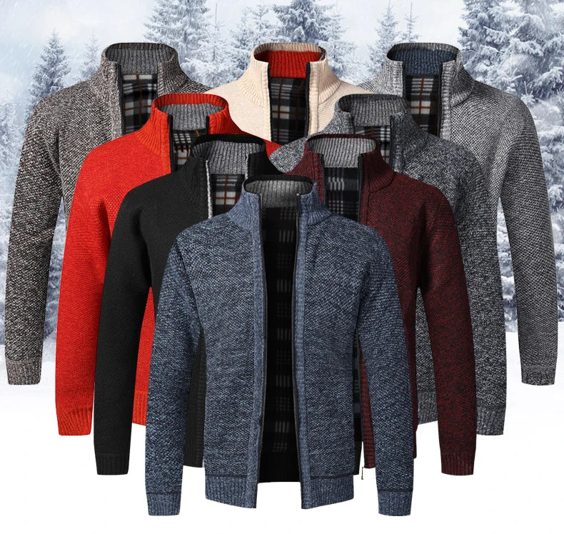 Winter Warm Cardigan Men Fleece Sweaters Full Zip Jackets Slim Fit Luxury Brand
