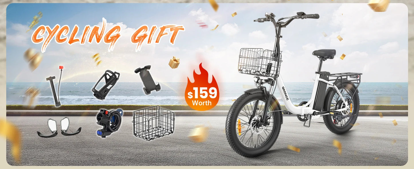 QRONGE Electric Bike 1000W Peak Folding Electric Bike 486Wh 70 Miles Range Ebike 20" Step-Thru Electric Bicycle with Bike Basket