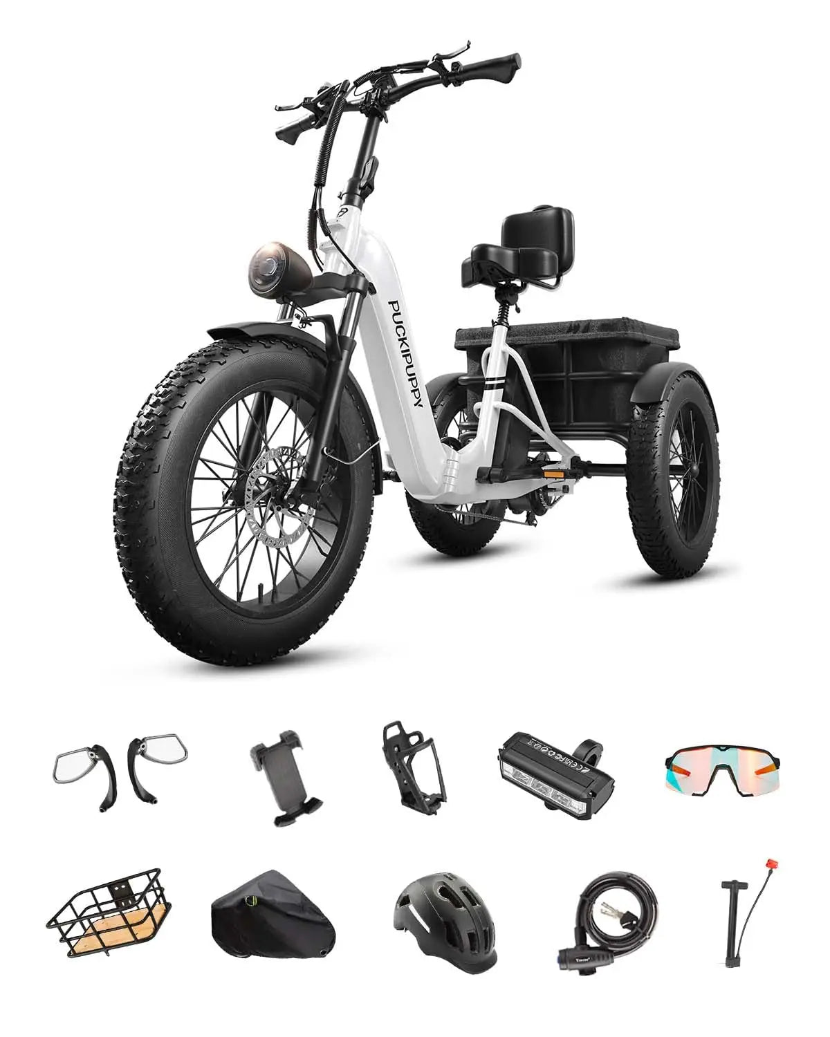 Husky Electric Trike, Adult 960W Peak Motor 60 Miles Range, 500 Lbs Load E-Trike 2-Year Warranty