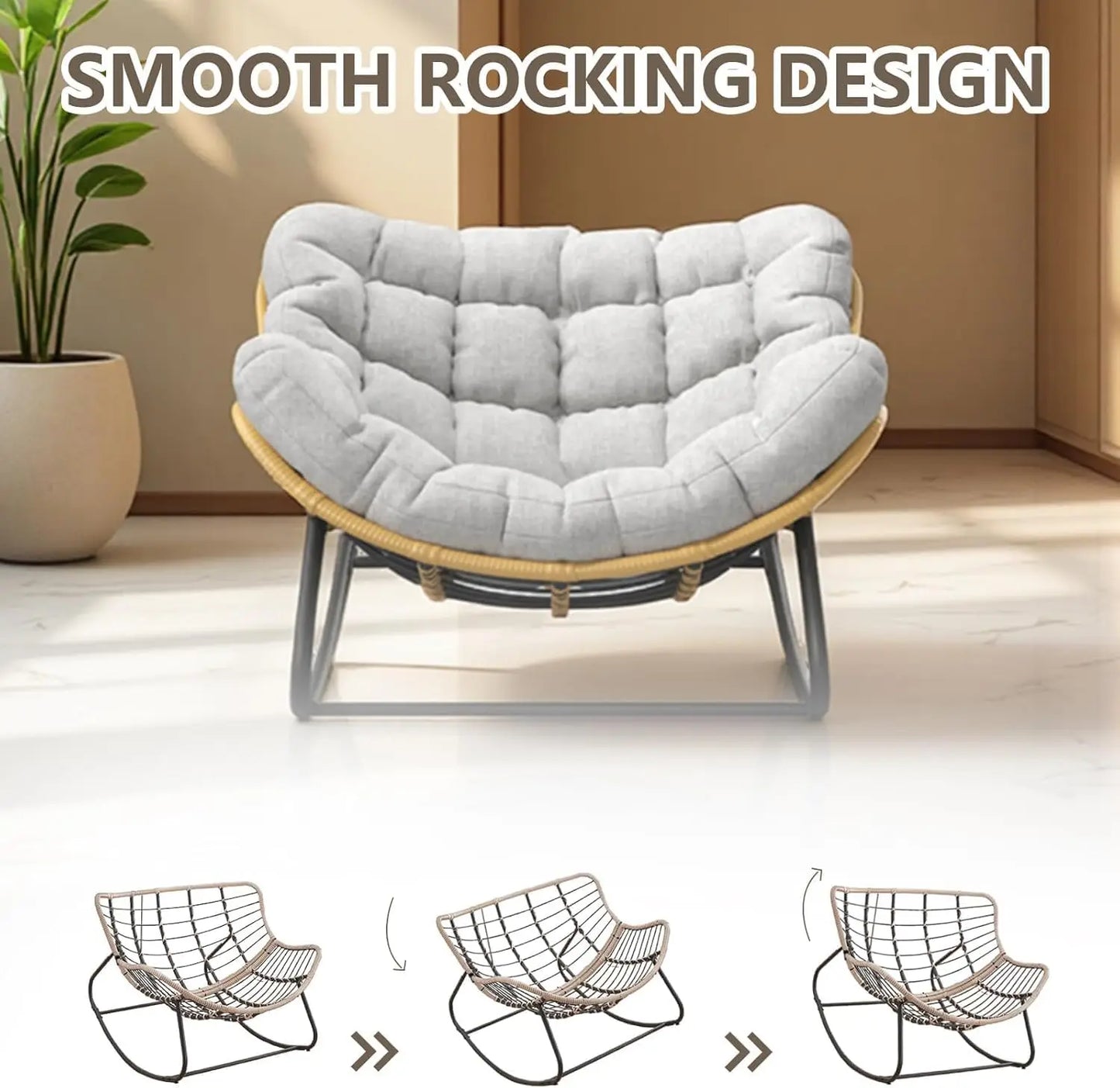 Egg Rocking Chair, Rattan Wicker Lounge Chair,Indoor/Outdoor Use in Bedroom/Living Room/Garden