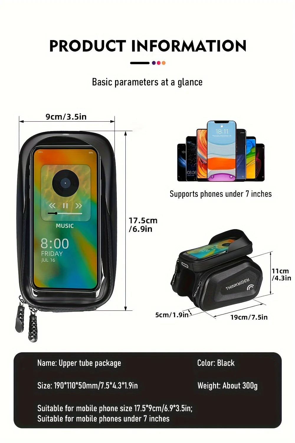 Bike Bag Frame Front Top Tube Cycling Bag Waterproof 7in Phone Case Touchscreen Bag MTB Pack