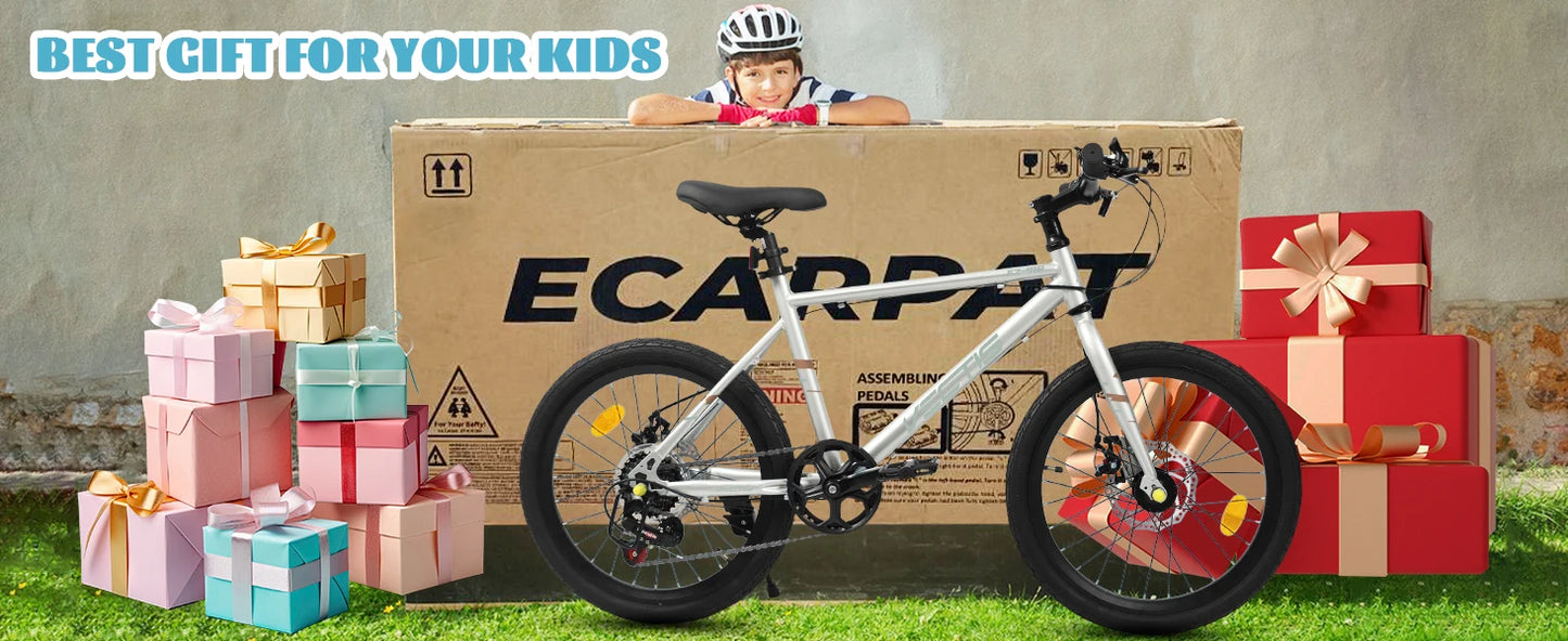 20 Inch Kids Bike for Boys Girls, 7-Speed Children Road Bike Steel Frame,Dual Disc Brakes,Ages 6-12