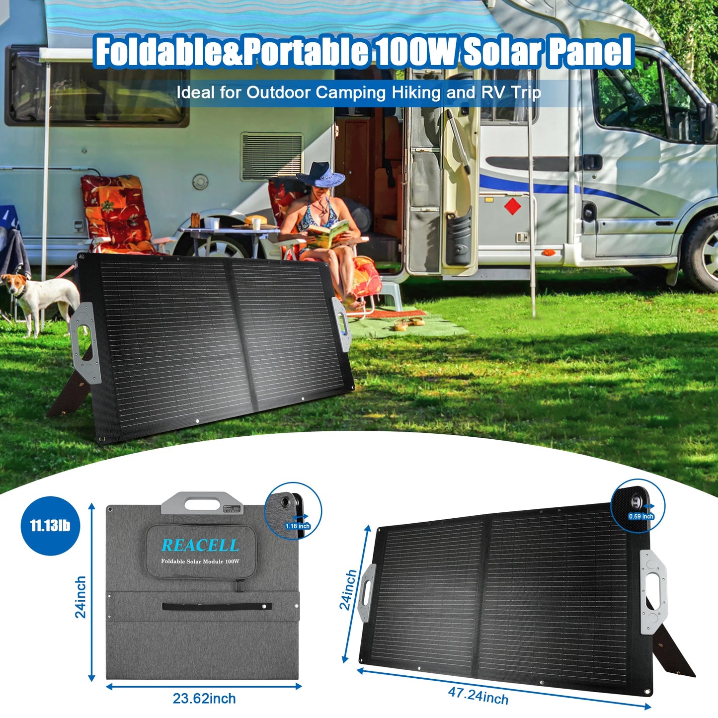 Flex-Foldable Solar Panel 100W Camping High Efficience Travel&Phone&Boat&RV 23% Efficiency