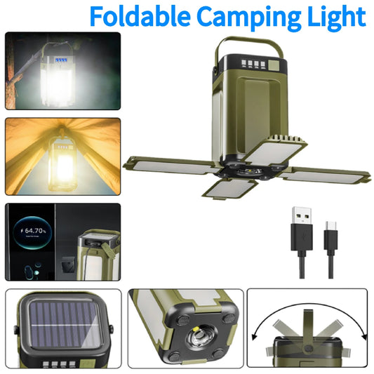Foldable Camping Light Power Bank Rechargeable Lantern Solar  LED Tent Light for Camp, Hike Fish