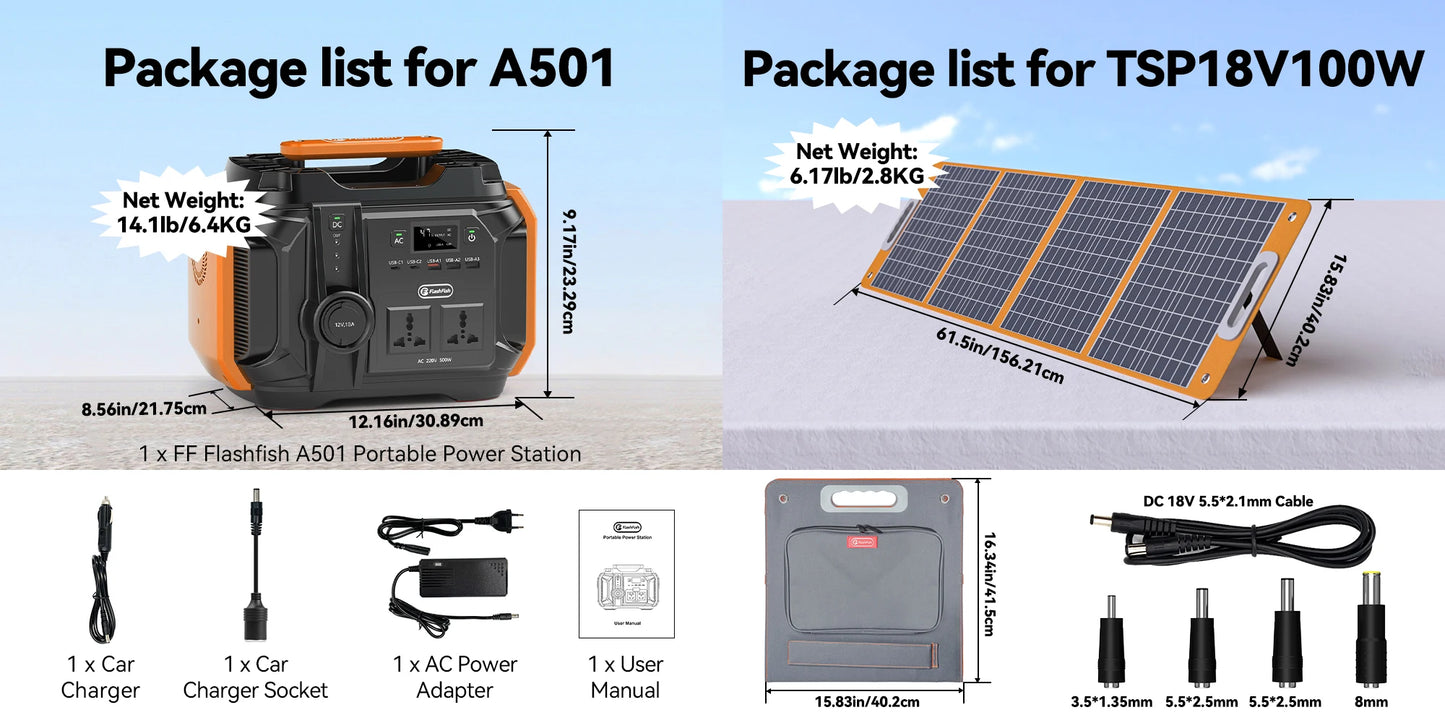 A501 Portable Power Station 540Wh 500W Pure Sine Wave Solar Generator, 100W Solar Panel Complete
