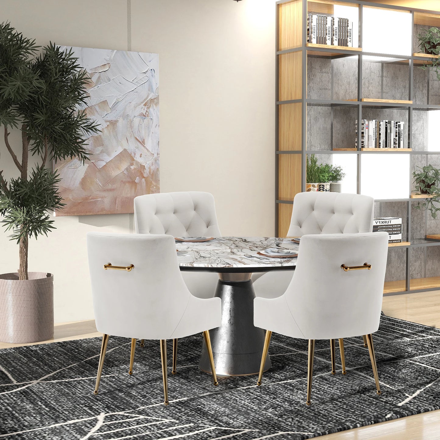 Modern Velvet Dining Chairs Set of 4, Tufted Upholstered, for Dining Room, Office Chair