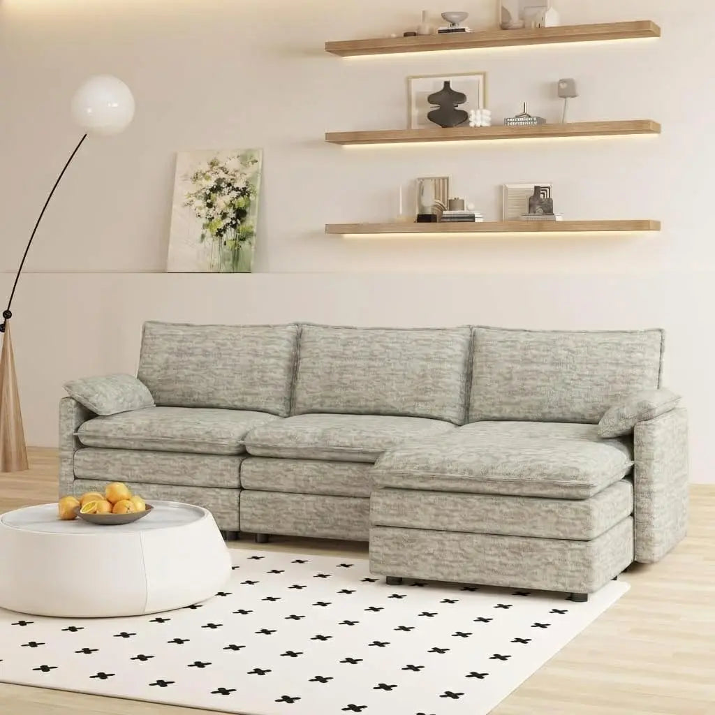 INDOOR 108" Modular Couch,Ottoman, Modern Comfy,Chenille L Shaped Sofa Deep Seat,, Customized