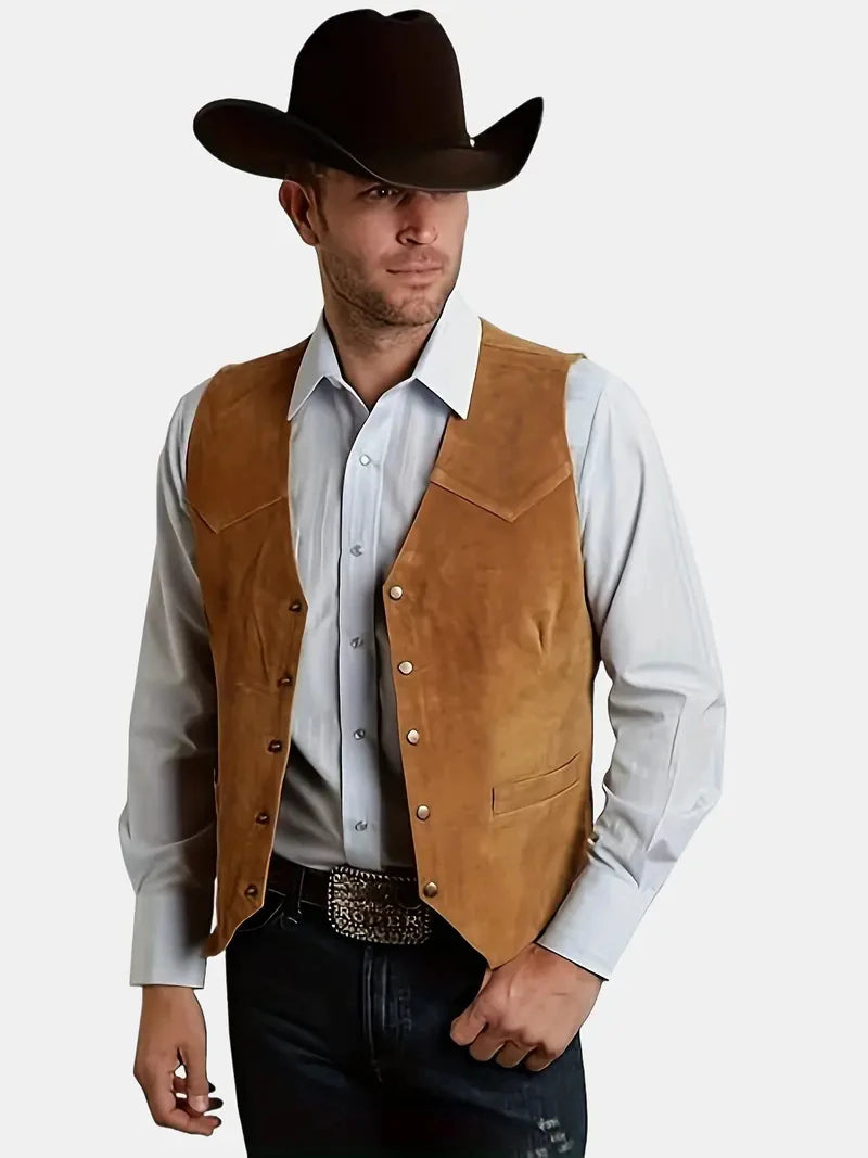 Vintage Suede Leather Men's Vest Slim Fit Sleeveless Jacket V-Neck Regular Fit Suit Vest Waistcoat