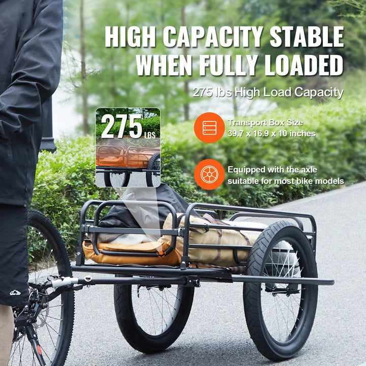 275 lbs Bike Cargo Trailer, Foldable Compact, Universal Hitch 20" Wheels fits Most Bikes