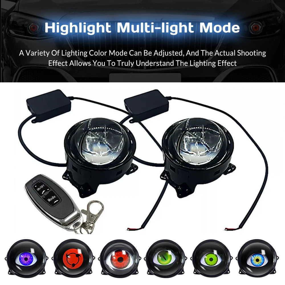 LED Dynamic Devil Eyes Lights 6modes 12V Remote Control Atmosphere Lamp Motorcycle Lens Headlight