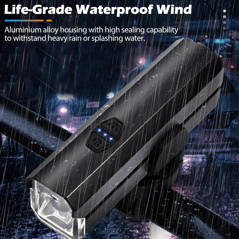 5000mAh Bicycle Lighting IPX6 Flashlight Aluminum Headlight Type-C Charging MTB Bicycle Accessories