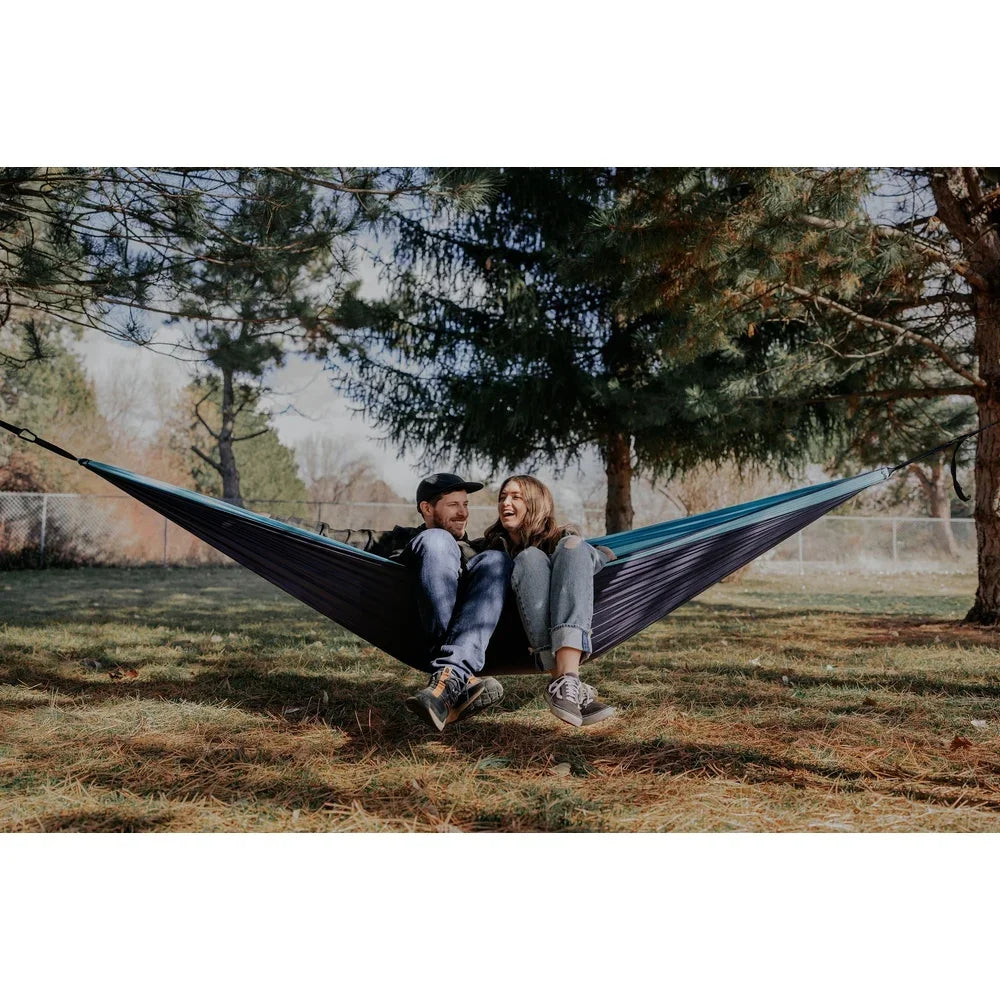 Double Nylon Hammock Portable Lightweight Camping Hiking Suspension Cords Tree Straps, Carabiners