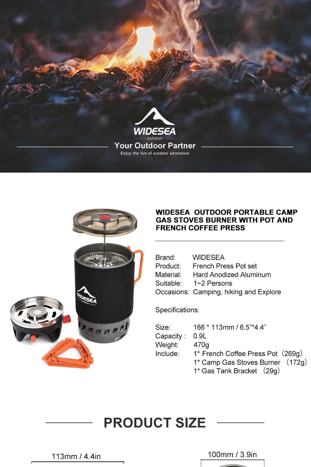 Widesea Camping Cooking System with Heat Exchanger  Coffee Pot Cup Cookware Tableware