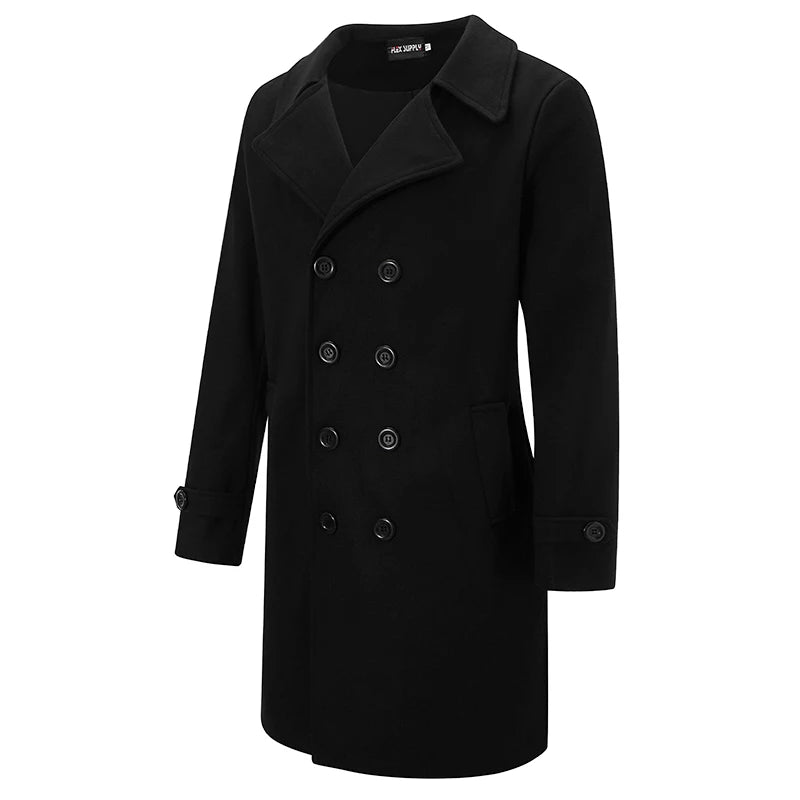 Classic Wool Blend Peacoat with Notched Lapel and Button Closure for Men s Winter Fashion Outerwear