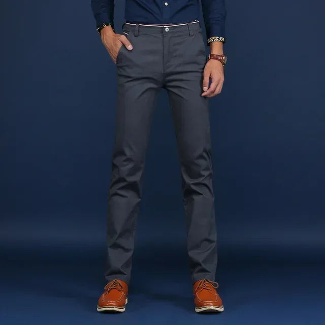 Classic Style Men Thin Casual Pants Fashion Business Cotton Solid Color Office Trousers High Quality