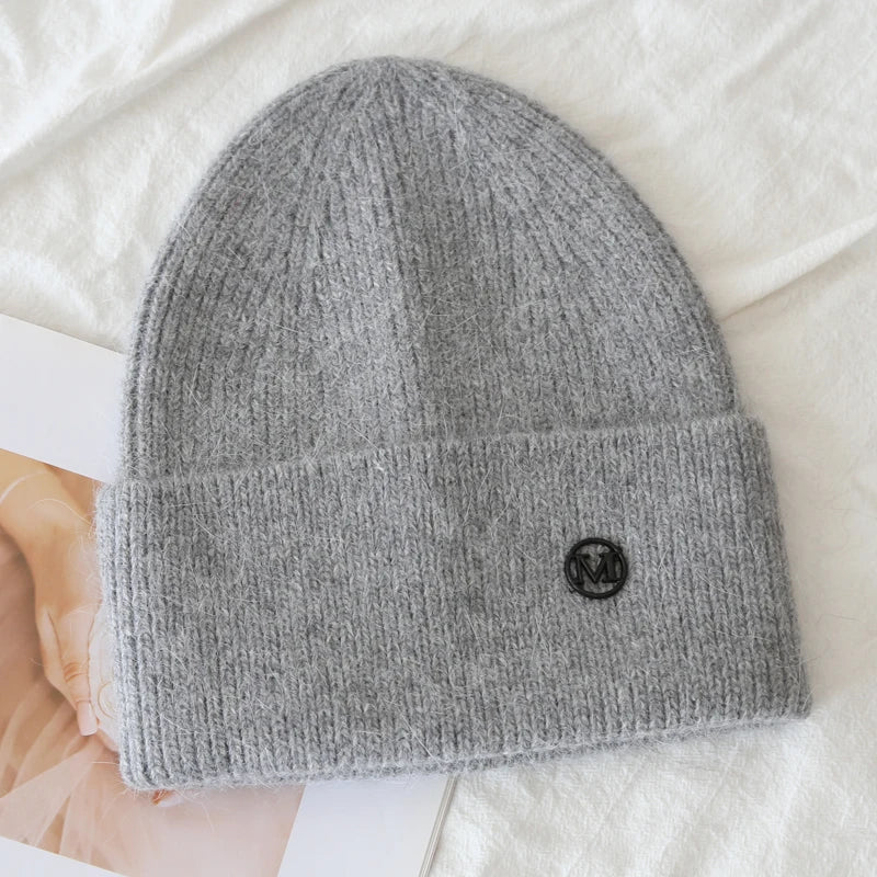 2024 Fluffy  Angora Hat Rabbit Fur Warm Winter Cashmere Wool Soft  Beanies Knitted Outdoor Female