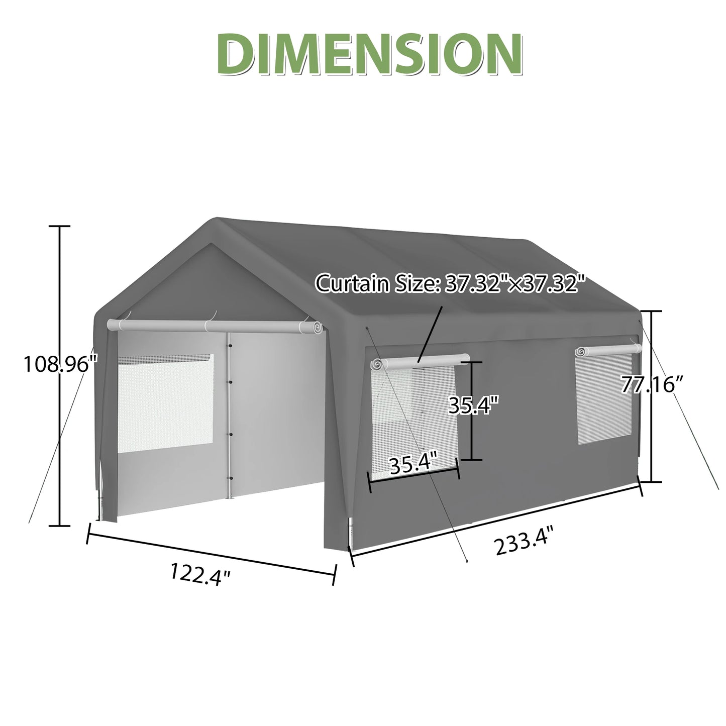 Carport 10x20ft Portable Garage Canopy Heavy Duty, with Mesh Windows and Removable Sidewalls