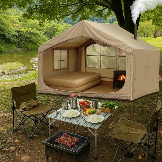 10' x 8' Blow up Tents 6-8 People Inflatable, 4 Season Inflatable Tent with Stove Jack, Waterproof