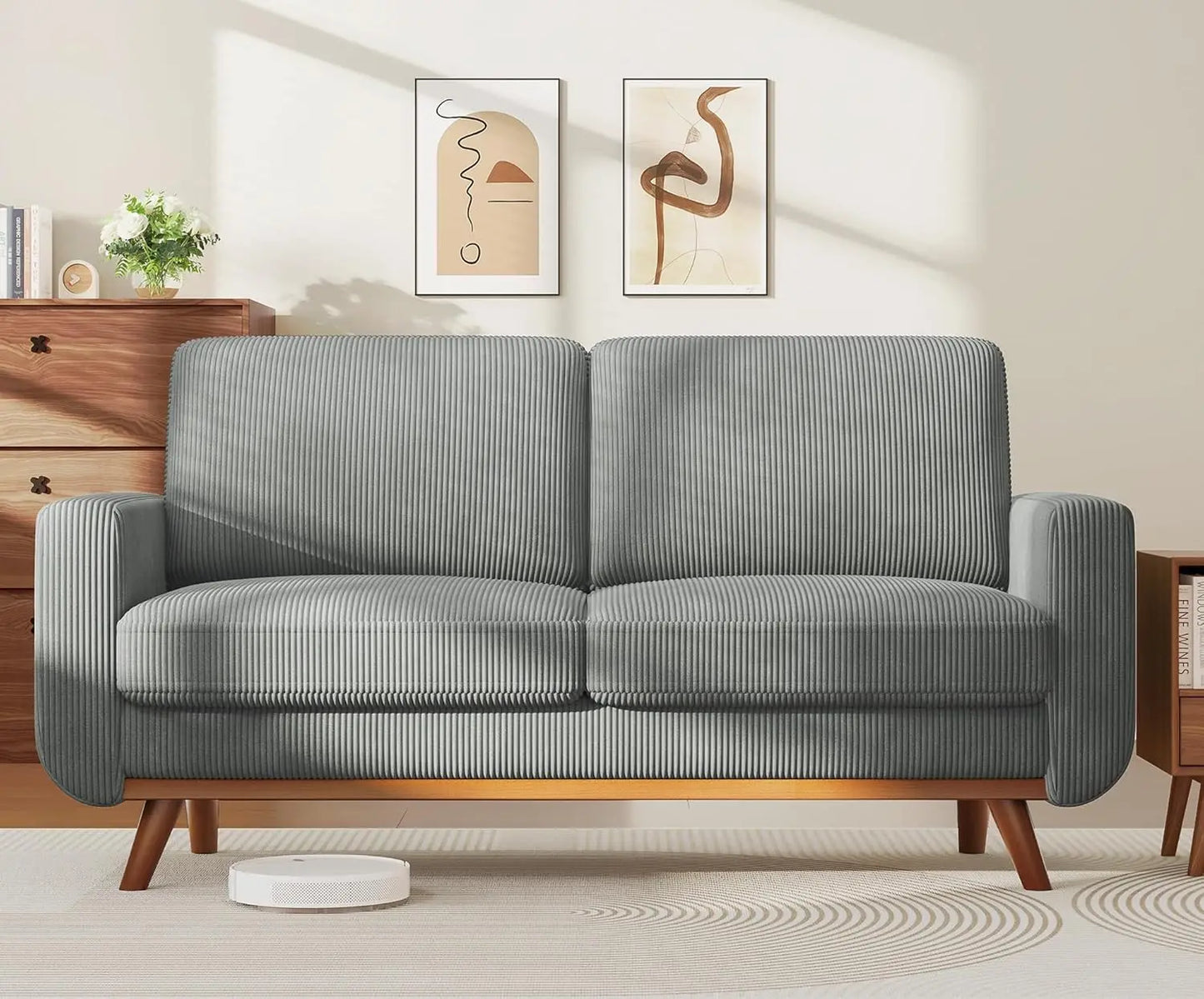 INDOOR 97" L-Shape Modular Sectional Sofa 3-Seat Corduroy Movable Otto green,black, Customized