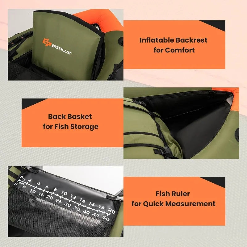 Inflatable Float Tube, Fishing Boat w/Ruler,Pump,Storage Bag,Adjustable Straps,Float Tube 4 Angling