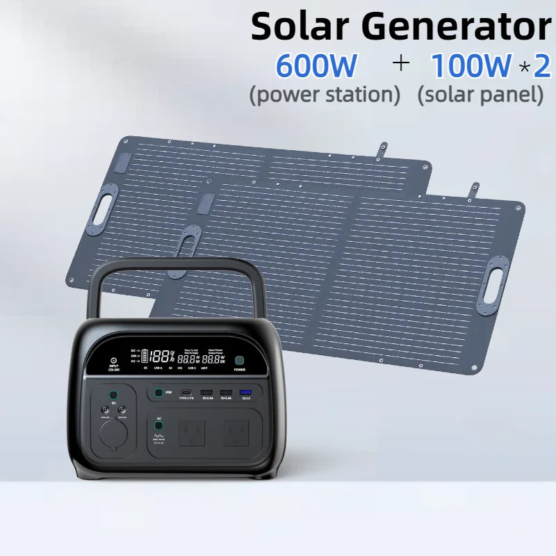 600W Solar Generator LiFePO4 BAT Portable Outdoor Activities 100W 200W Foldable Solar Panel Charger