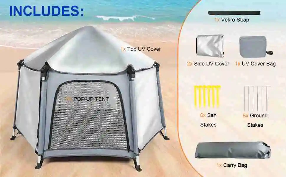 Baby Beach Tent Baby  Play Tent Sun Protective Oxford Cloth Outdoor Indoor Play Tent Gray