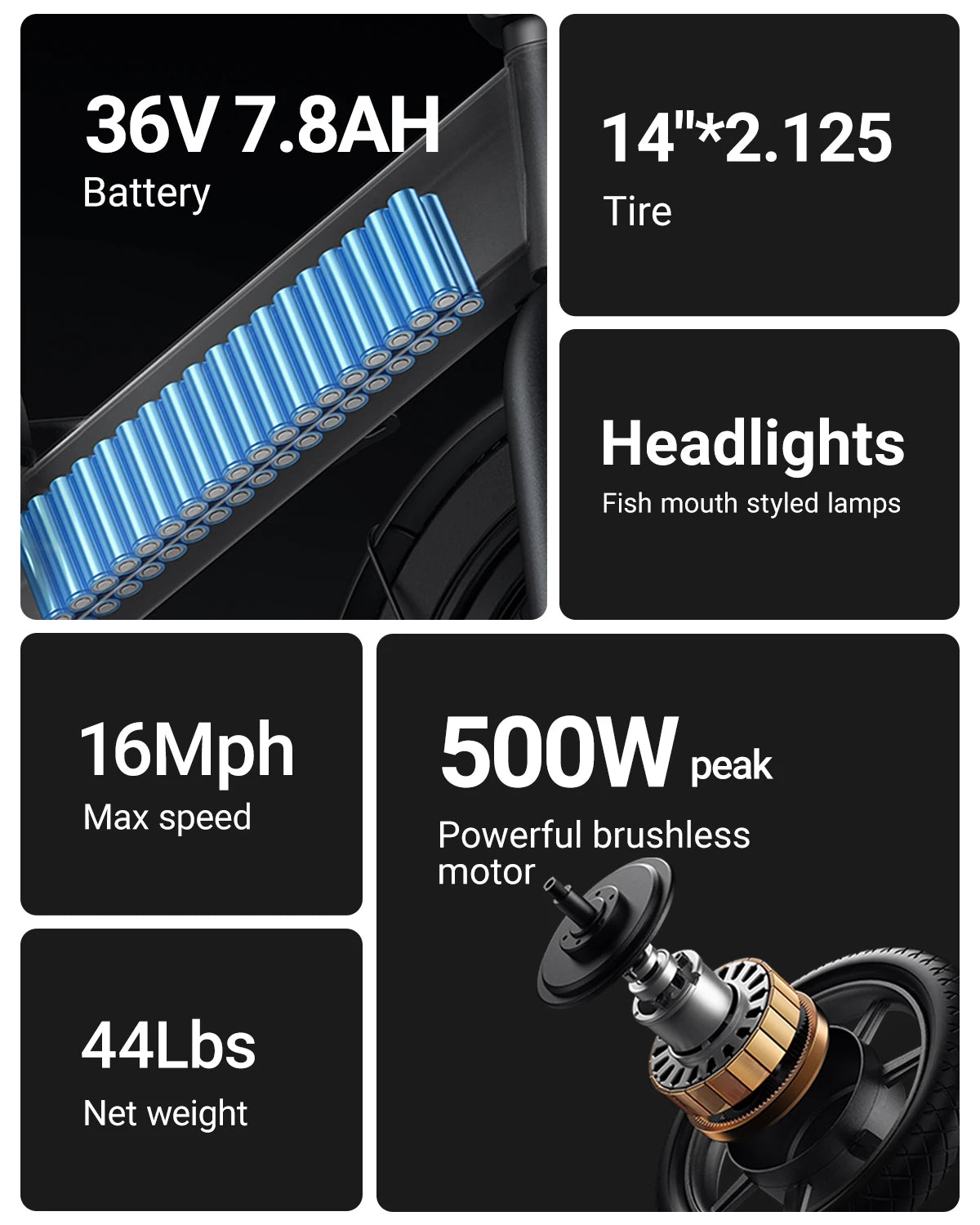 DYU C3 14 inch Electric Bicycle Peak 500W Motor 36V7.8AH Lithium Battery Electric Bike , city